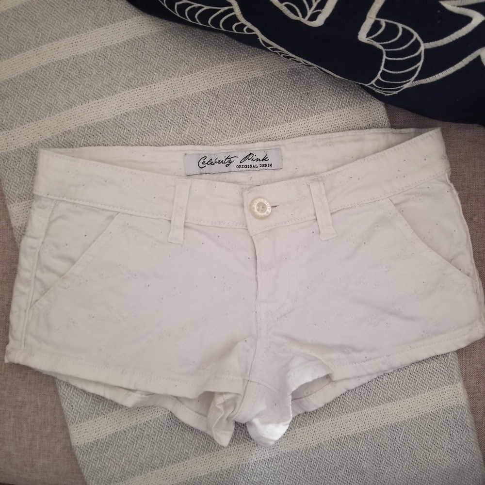 Women's Cotton Shorts White w/ Floral Stiching Size 0